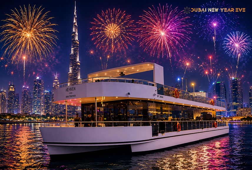 Creek Luxury Yacht with Burj Khalifa Fireworks