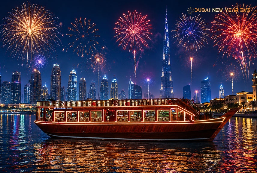 NYE Creek With Burj Khalifa Fireworks View